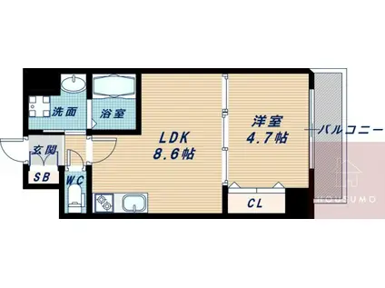 HALU江坂東(1LDK/6階)の間取り写真