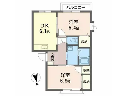 ドエルII(2DK/2階)の間取り写真