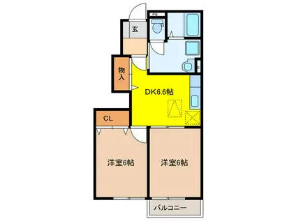 CIELBLEU B棟(2DK/1階)の間取り写真