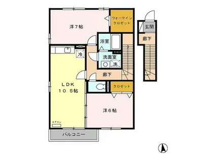 グランメール朝日A・B(2LDK/2階)の間取り写真
