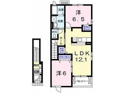 サングリーン錦ヶ丘C棟(2LDK/2階)の間取り写真