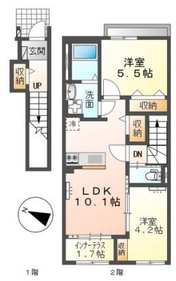 プレミエール岡ノ堂(2LDK/2階)の間取り写真