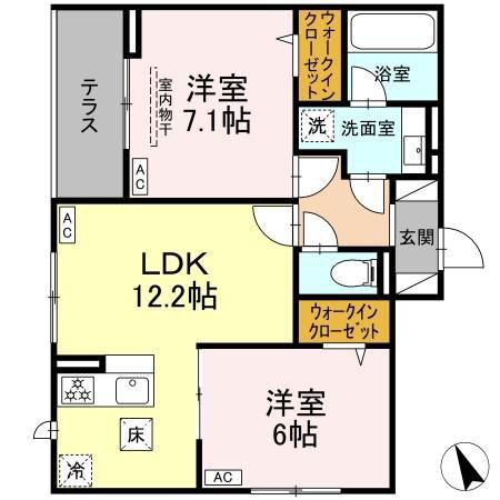 D PAINA 宿河原6 II(2LDK/1階)の間取り写真