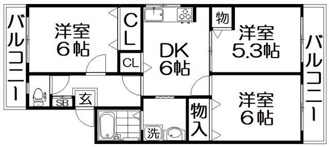 コーポ広野(3DK/4階)の間取り写真