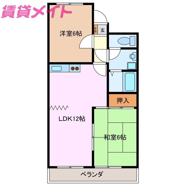 コーポたかす(2LDK/2階)の間取り写真