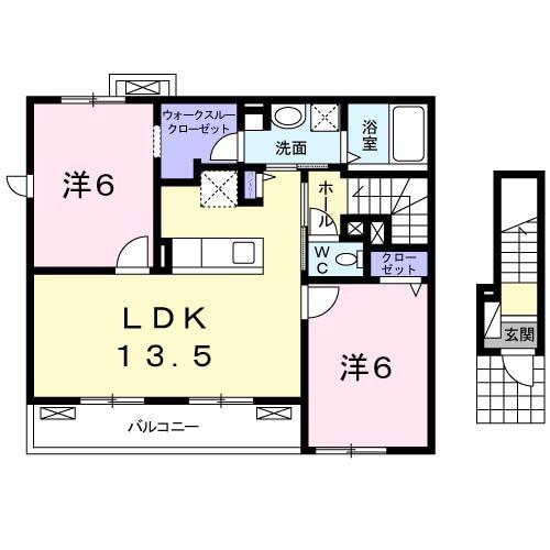 コリーヌ ミニヨン A(2LDK/2階)の間取り写真