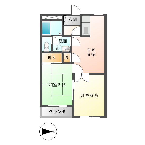 コンフォート楠(2DK/2階)の間取り写真