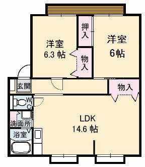 ウィンディア松縄B棟(2LDK/1階)の間取り写真