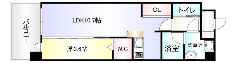 オーヴィジョンQULAS小倉金田(1LDK/7階)の間取り写真