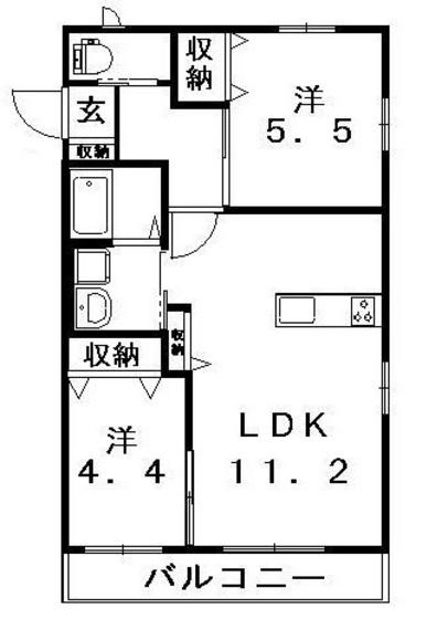 ラ・セーヌ藤崎B(2LDK/2階)の間取り写真