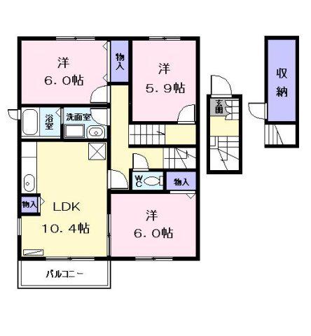 プリート・カーサ A棟(3LDK/2階)の間取り写真