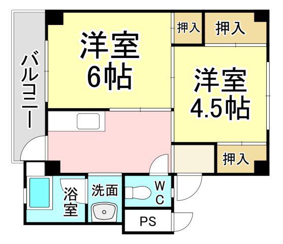 ビレッジハウス若松 2号棟(2K/2階)の間取り写真