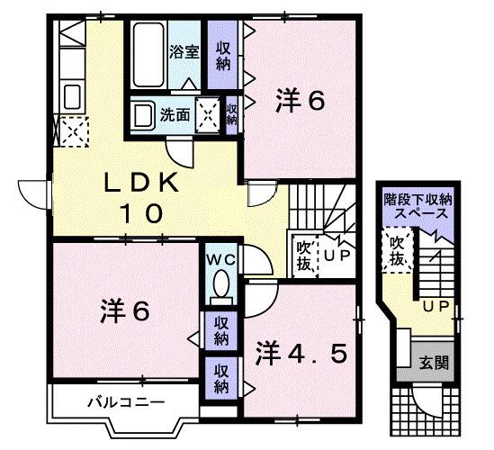 霞台ハイツB(3LDK/2階)の間取り写真