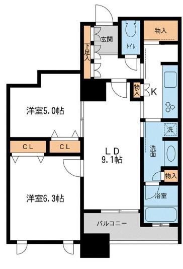 メトロタワー山下町(2LDK/13階)の間取り写真