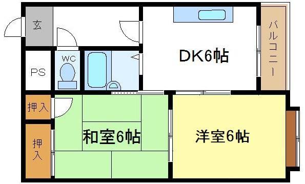 湯里ハイツB棟(2DK/3階)の間取り写真