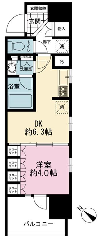 ライオンズ横濱関内レジデンス(1DK/2階)の間取り写真