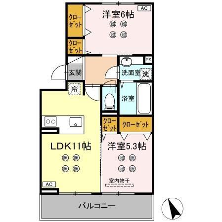 DーROOM東京塚(2LDK/2階)の間取り写真