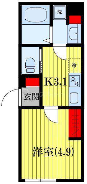 K&T 前原(1K/2階)の間取り写真