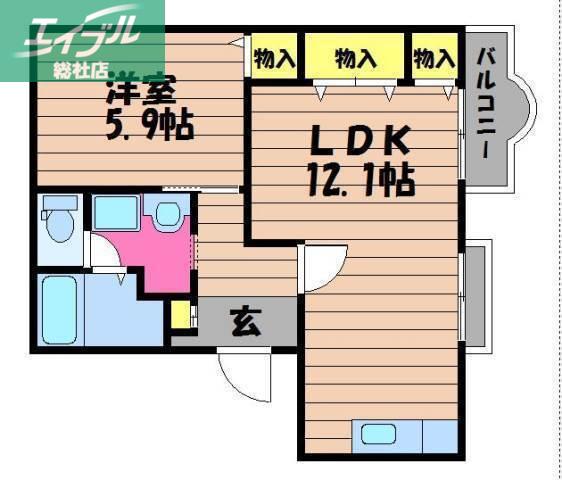 アメニティ福島B棟(1LDK/2階)の間取り写真
