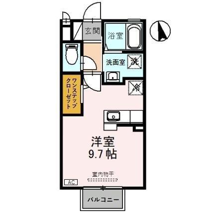 ティアモ(ワンルーム/2階)の間取り写真