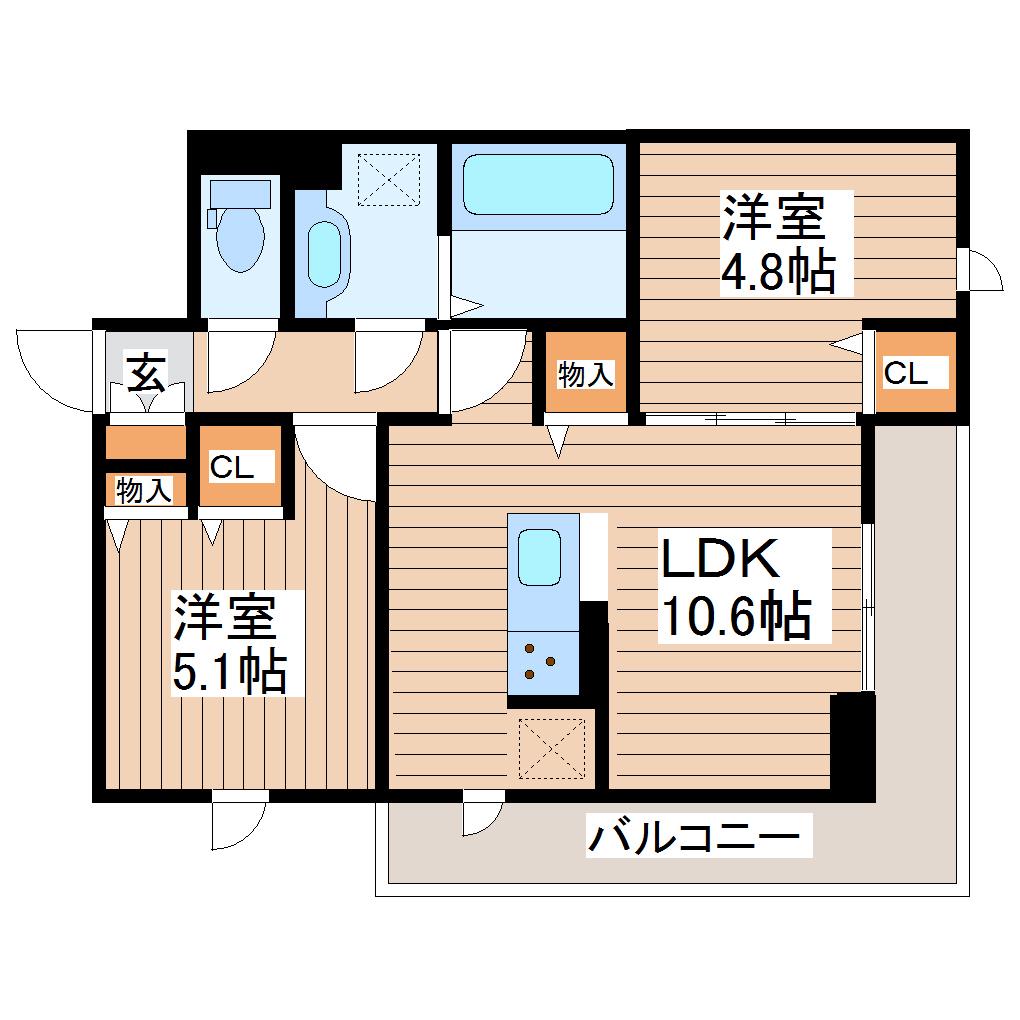 D-ROOM泉崎I(2LDK/2階)の間取り写真