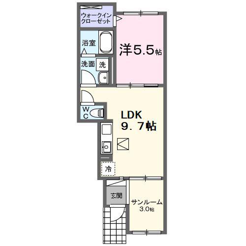 ディオネ(1LDK/1階)の間取り写真