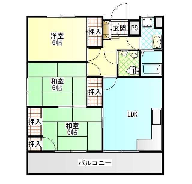コーポ中之庄(3LDK/3階)の間取り写真