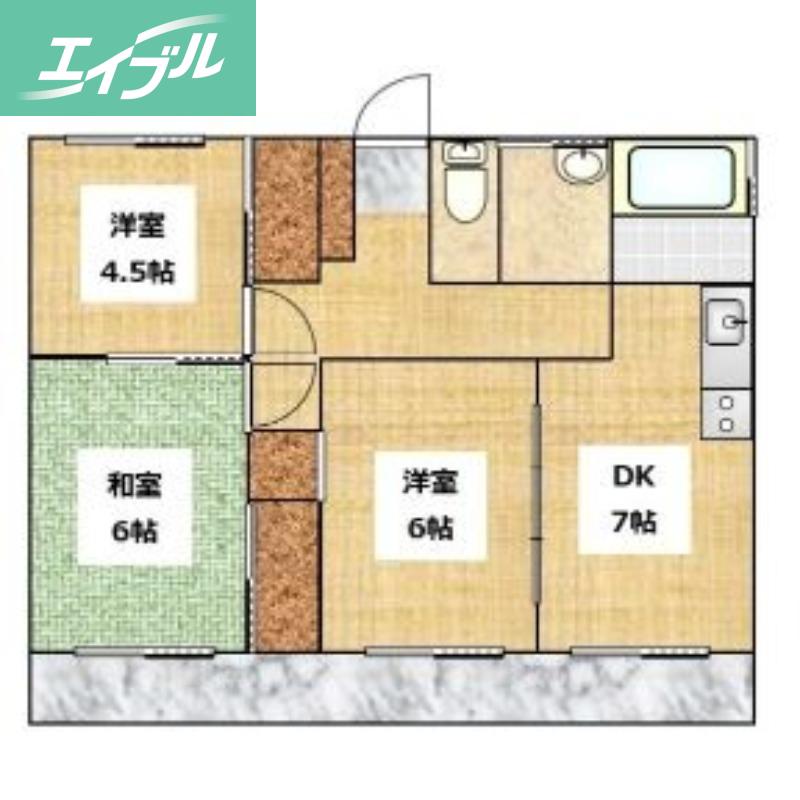 ナーリー若葉(3DK/2階)の間取り写真