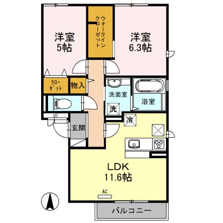 ファミール A棟(2LDK/1階)の間取り写真
