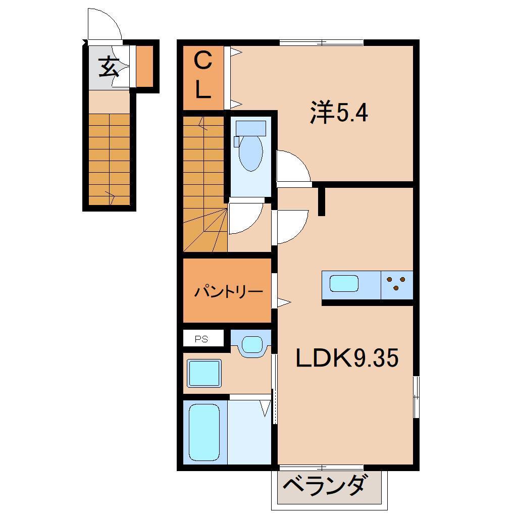 アクシィヴI(1LDK/2階)の間取り写真