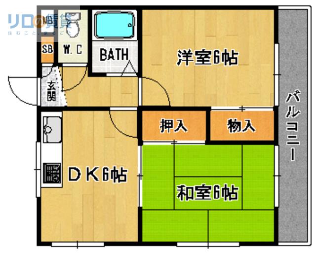 福山ハイツ(2DK/2階)の間取り写真