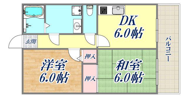 ロワジール山手(2DK/5階)の間取り写真