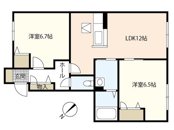 フラットスクエア庚午北(2LDK/1階)の間取り写真