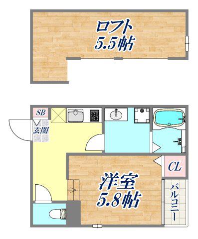 ハーモニーテラス本庄町(1K/1階)の間取り写真