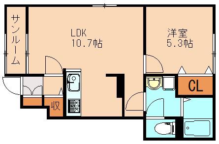 フラン フルール B(1LDK/1階)の間取り写真