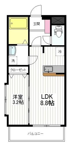 エルフ太子堂(1LDK/4階)の間取り写真