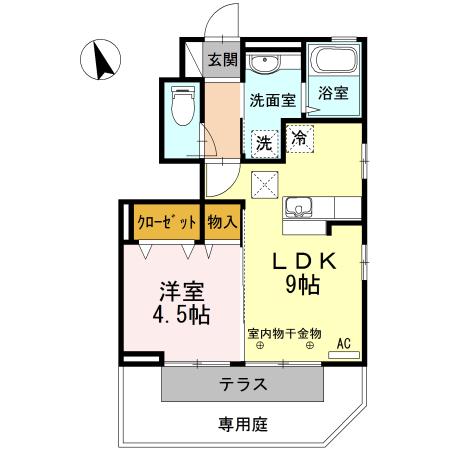 グランヴァリ A棟(1LDK/1階)の間取り写真