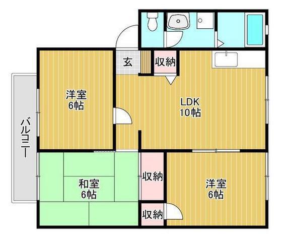 サンビレッジ竜之口B(3LDK/1階)の間取り写真