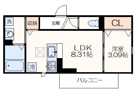 フロリナパーク(1LDK/1階)の間取り写真