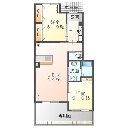 フルージュ(2LDK/1階)の間取り写真