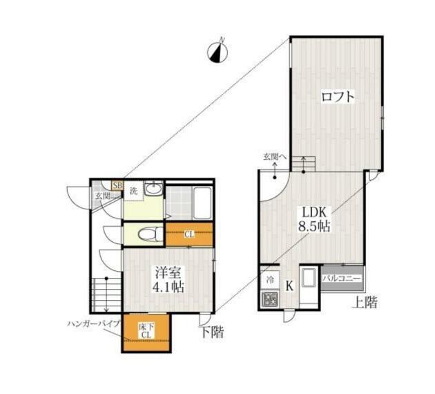 CB与野本町リュッカ(1LDK/2階)の間取り写真