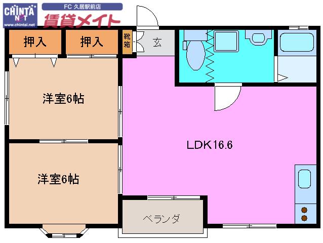 ダイヤモンドマンション久居本町(2LDK/3階)の間取り写真