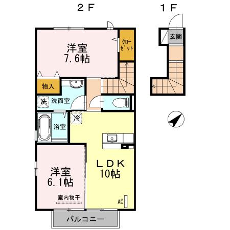 サンモール歓喜 206(2LDK/2階)の間取り写真