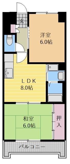 シャンボール朝日(2LDK/8階)の間取り写真