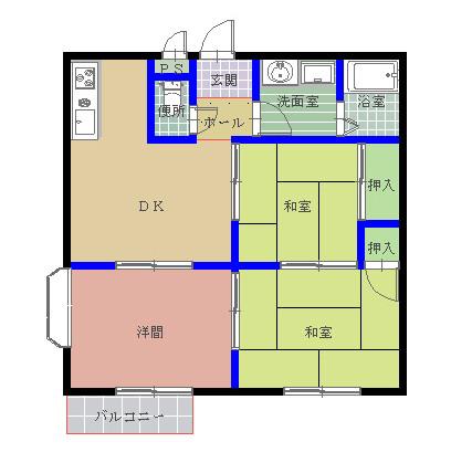 ディレット千波(3DK/1階)の間取り写真