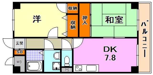 カーサフェンテ芦屋西(2DK/2階)の間取り写真