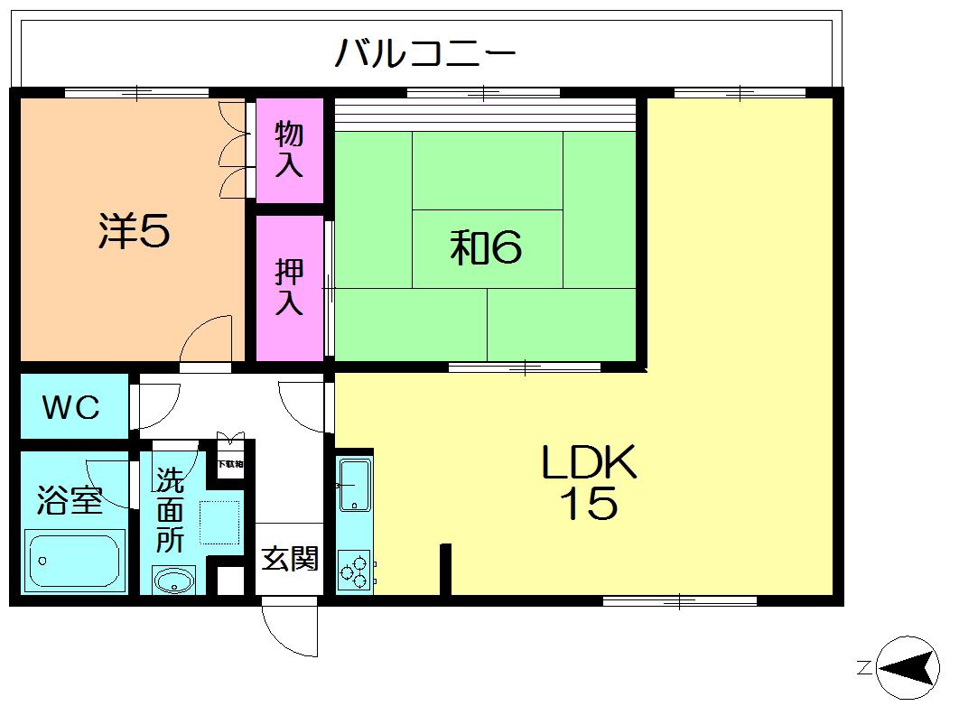 オークリーフ西大寺(2LDK/3階)の間取り写真