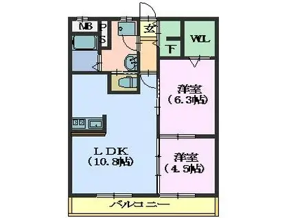 グリーンエミナンス唐山(2LDK/3階)の間取り写真