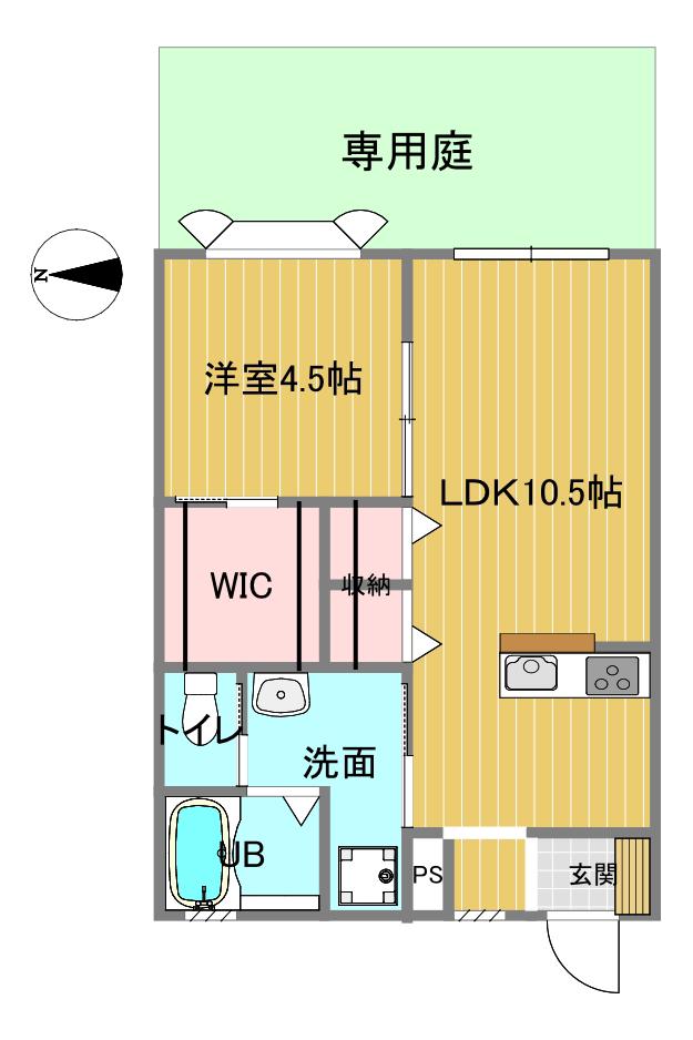 ヴィラ楠公 D棟(1LDK/1階)の間取り写真