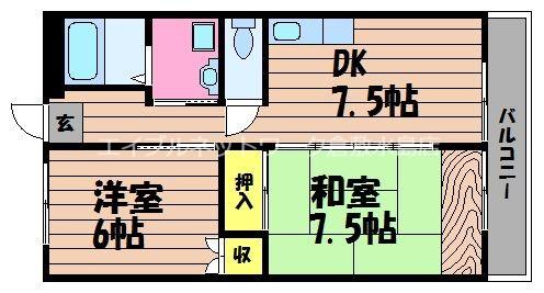 ラ・コルテ・コモダ(2DK/3階)の間取り写真